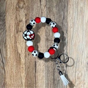 Love Soccer Beaded Wristlet Keychain